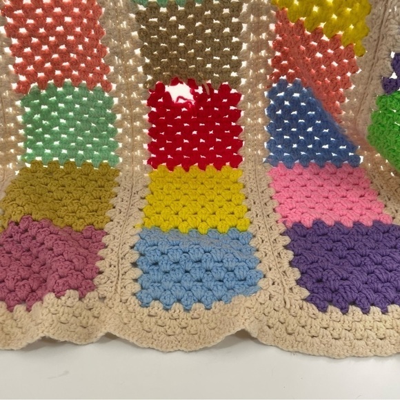Hand Stitched Granny Square Boho Star wool Crochet Blanket in Bright Colors - Picture 7 of 10